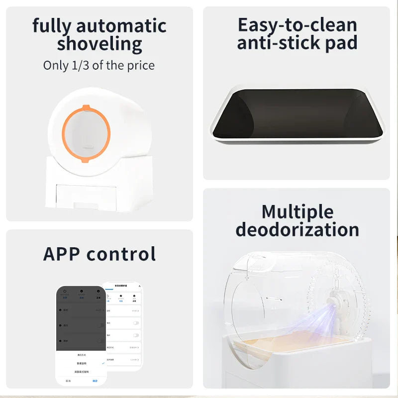 KFX-104147 Smart Self-Cleaning Cat Litter Box with Odor Control, 64L Capacity, APP-Controlled, Quiet Operation