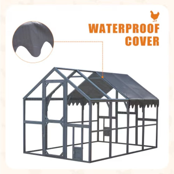 KFX-1041725 Large Outdoor Chicken Coop Fence with Waterproof Cover and Spacious Play Area