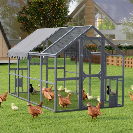 KFX-1041725 Large Outdoor Chicken Coop Fence with Waterproof Cover and Spacious Play Area