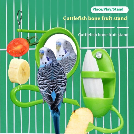 KFX-1041853 Colorful Plastic Bird Feeder - Green Squid Skeleton, Blue Vegetable Basket, Yellow Egg Rack Options