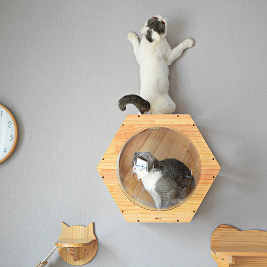 KFX-1042109 Solid Wood Cat Scratching Post with Drilling Hole - Modern Cat Tree Toy
