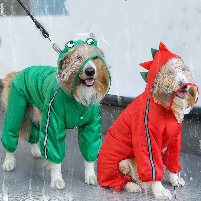 KFX-1042237 Four-Legged Waterproof Raincoat for Pets - Outdoor Clothing in Red and Green
