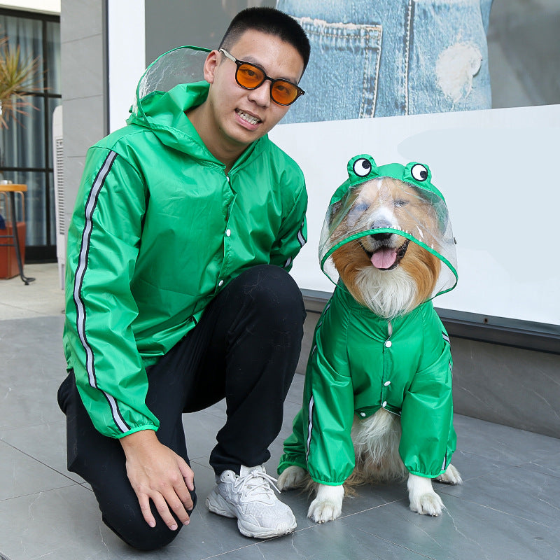 KFX-1042237 Four-Legged Waterproof Raincoat for Pets - Outdoor Clothing in Red and Green