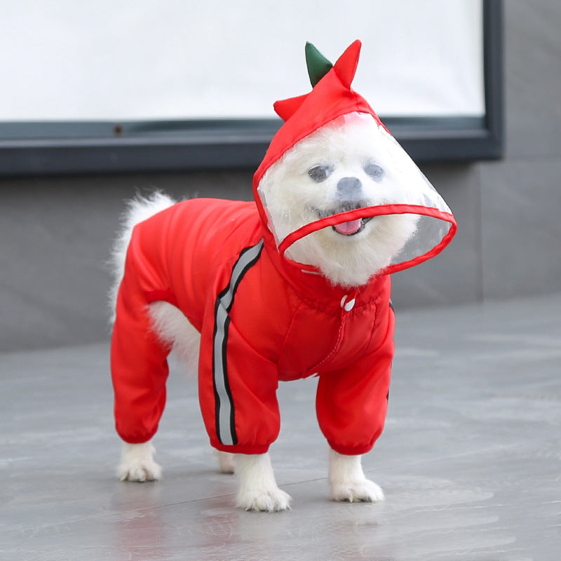 KFX-1042237 Four-Legged Waterproof Raincoat for Pets - Outdoor Clothing in Red and Green