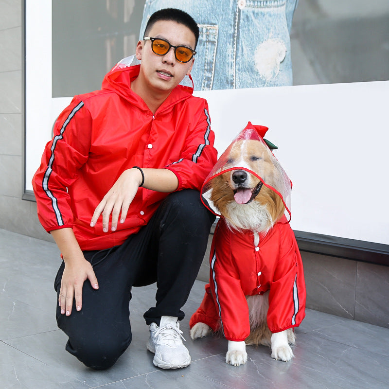 KFX-1042237 Four-Legged Waterproof Raincoat for Pets - Outdoor Clothing in Red and Green