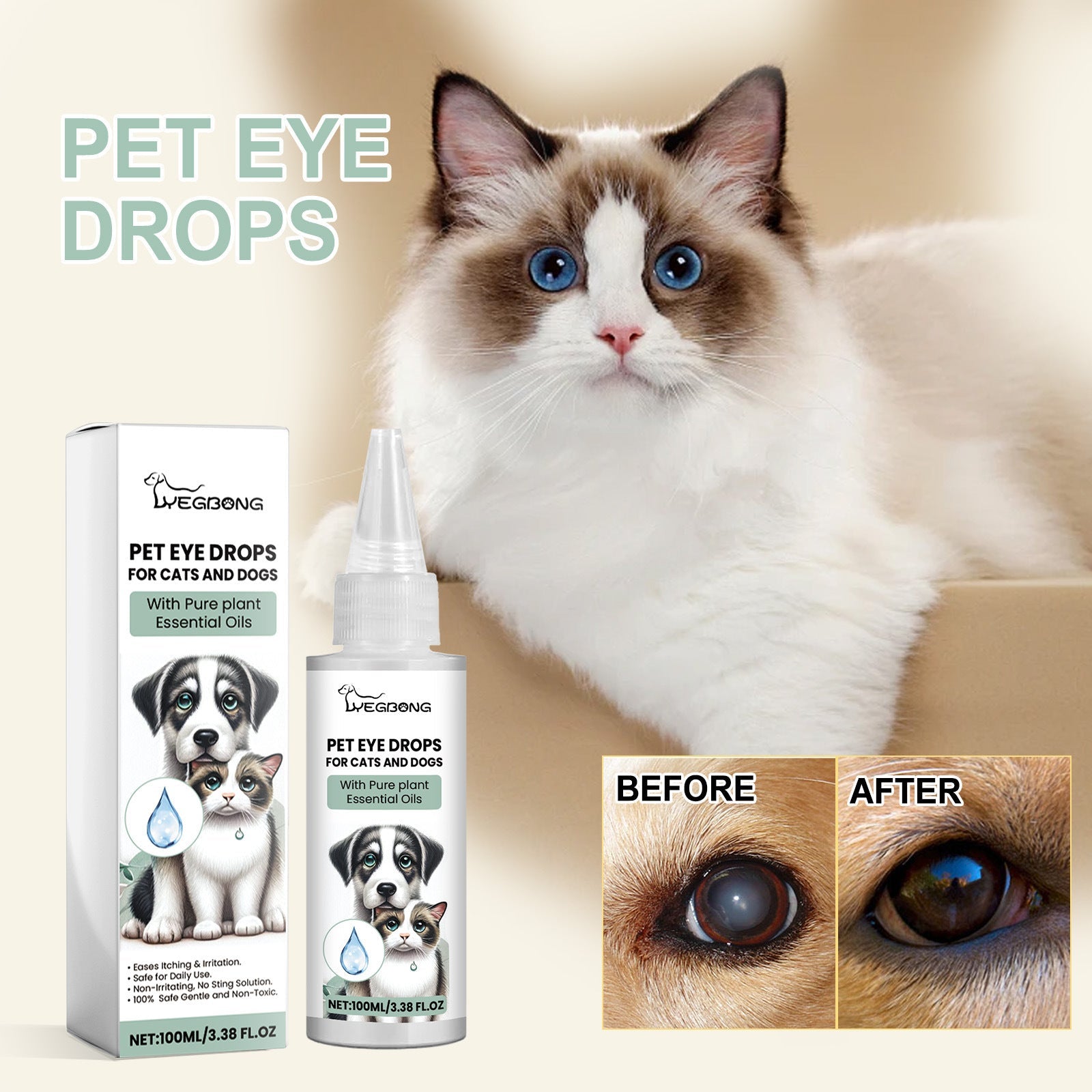 KFX-1043901 Pet Eye Care Drops for Dogs and Cats - 100ml