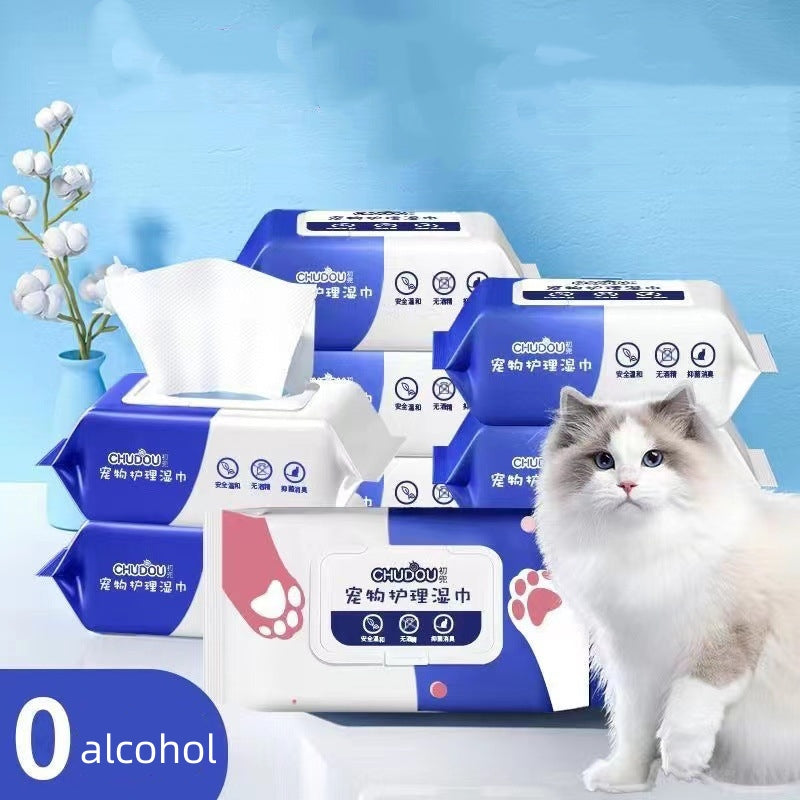 KFX-1045693 80-Drawer Wash-Free Antibacterial Pet Wipes for Cats and Dogs – Ideal for Cleaning, Care, and Deodorization