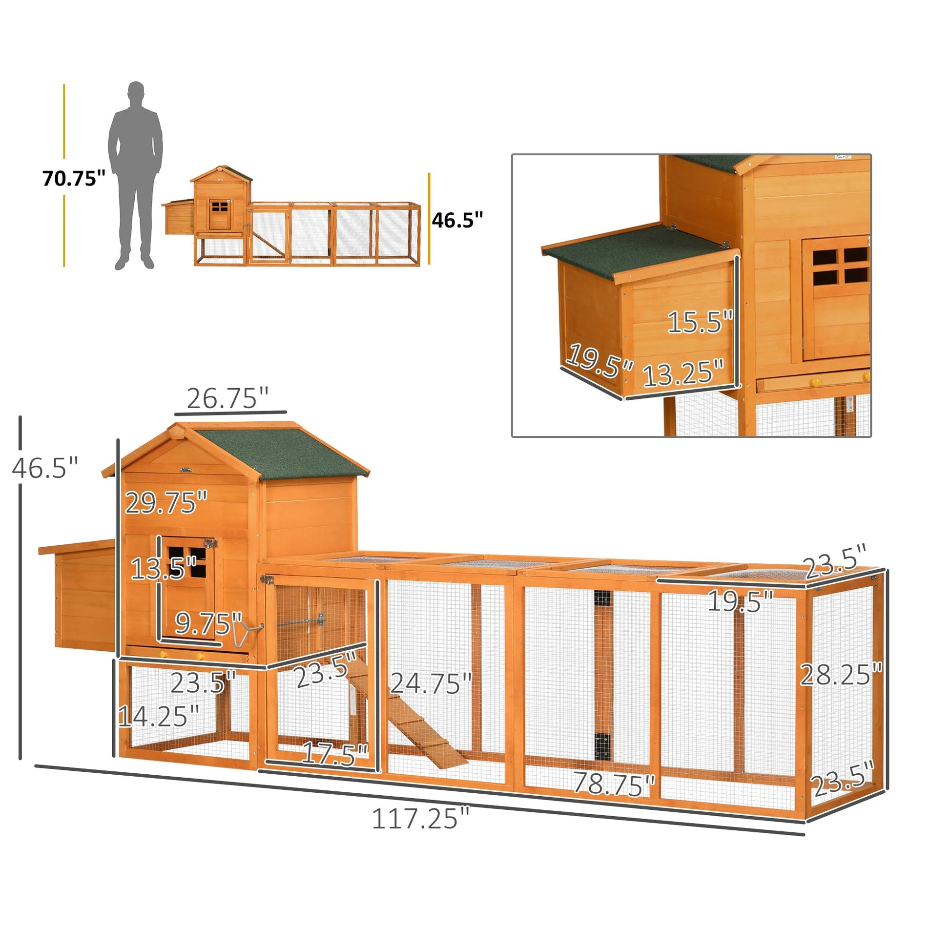 KFX-1047485 Extra Large Orange Chicken Coop with Removable Tray and Nesting Box for 3-6 Chickens