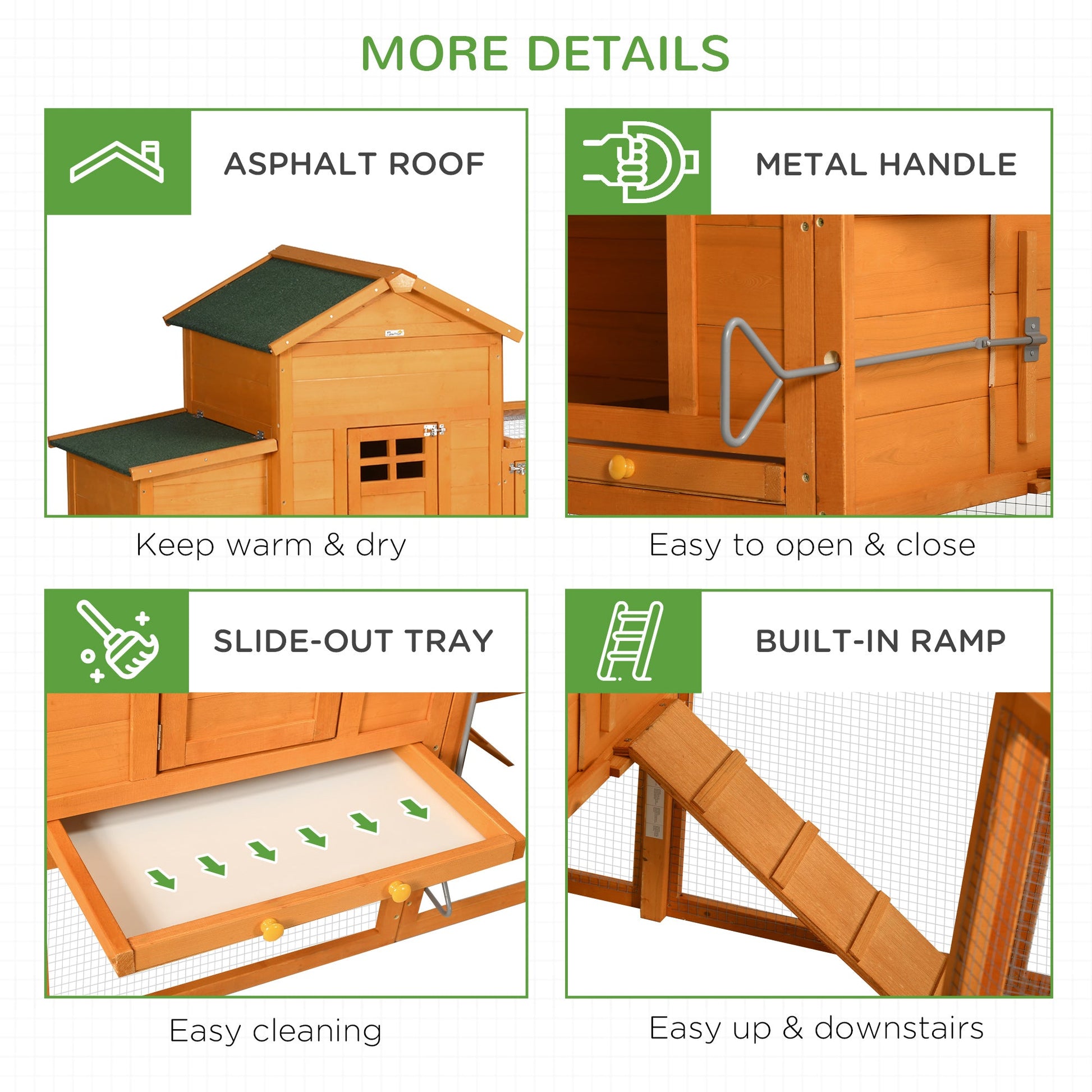 KFX-1047485 Extra Large Orange Chicken Coop with Removable Tray and Nesting Box for 3-6 Chickens