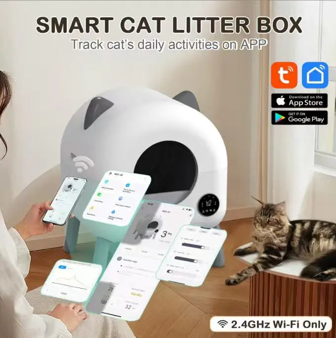 KFX-105299 Extra Large Smart Automatic Cat Litter Box with Eco-friendly Design and Large Capacity for Easy Indoor Cleaning