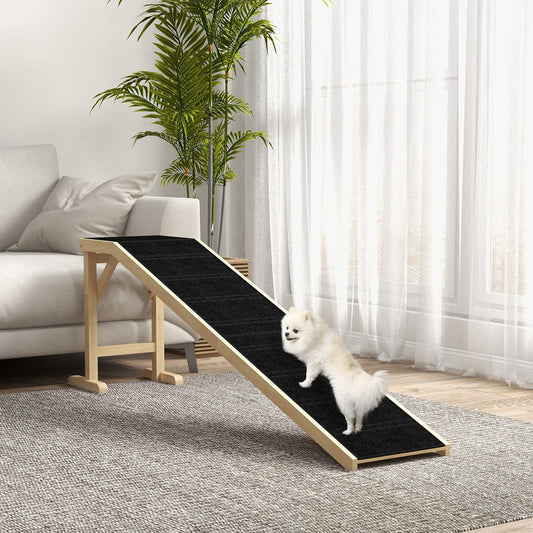 KFX-1055037 Natural Pine Wood Dog Ramp with Non-Slip Carpet Surface for Easy Access to Bed or Couch