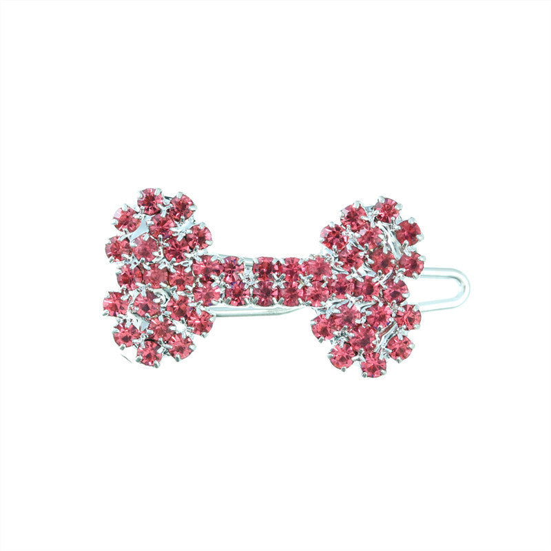 KFX-1055421 Diamond Dog Bone Barrettes for Cats and Dogs in White, Pink, Blue, Red - Stylish Casual Accessory