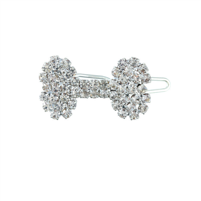 KFX-1055421 Diamond Dog Bone Barrettes for Cats and Dogs in White, Pink, Blue, Red - Stylish Casual Accessory