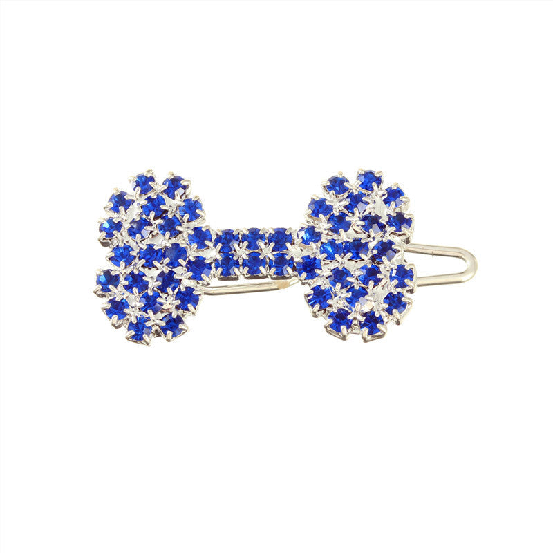 KFX-1055421 Diamond Dog Bone Barrettes for Cats and Dogs in White, Pink, Blue, Red - Stylish Casual Accessory