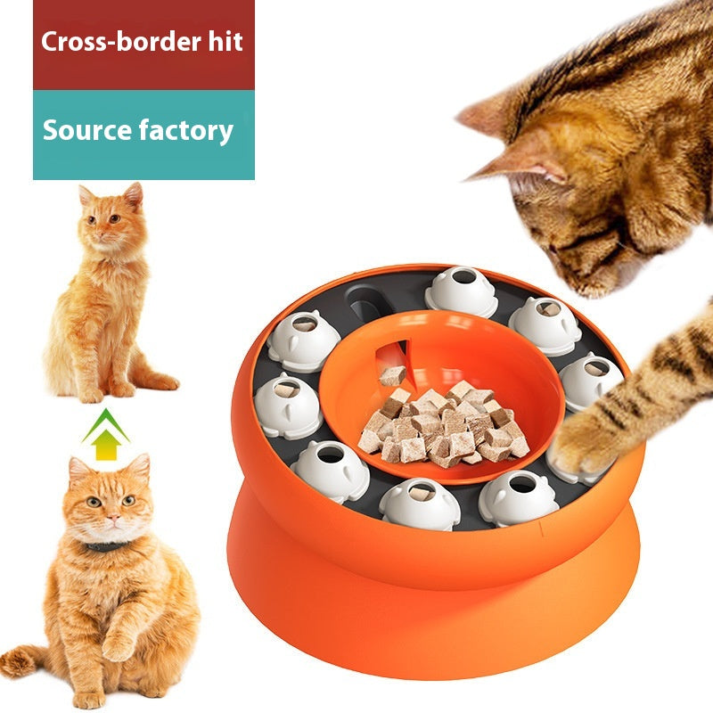 KFX-1055549 Rotating Cat Bowl Puzzle Toy for Fun Feeding - Pink and Orange Plastic