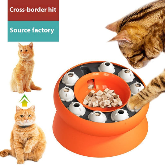 KFX-1055549 Rotating Cat Bowl Puzzle Toy for Fun Feeding - Pink and Orange Plastic