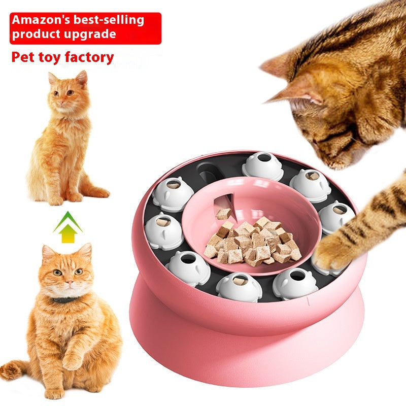 KFX-1055549 Rotating Cat Bowl Puzzle Toy for Fun Feeding - Pink and Orange Plastic