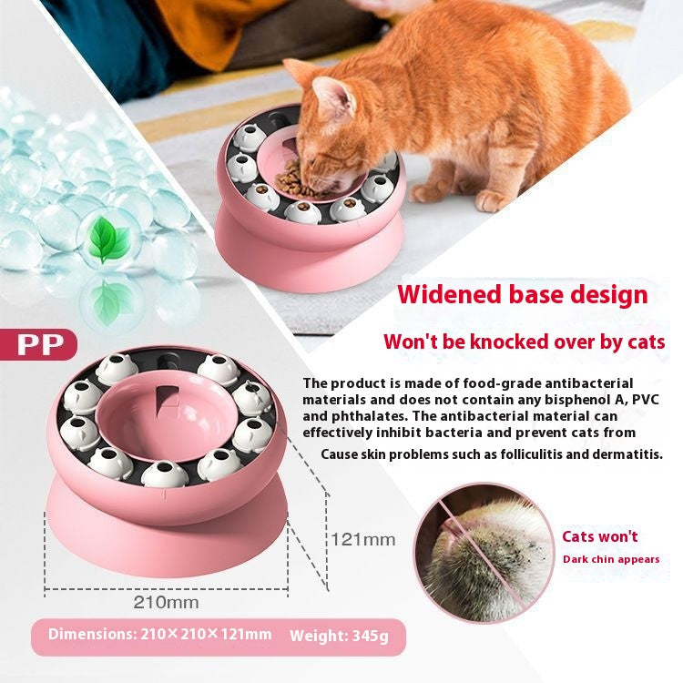 KFX-1055549 Rotating Cat Bowl Puzzle Toy for Fun Feeding - Pink and Orange Plastic