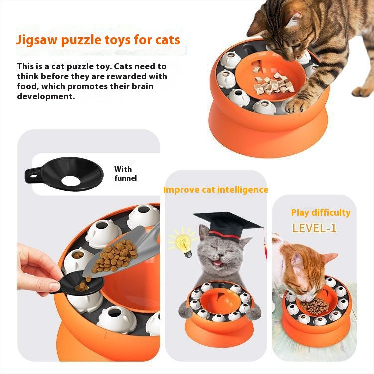 KFX-1055549 Rotating Cat Bowl Puzzle Toy for Fun Feeding - Pink and Orange Plastic