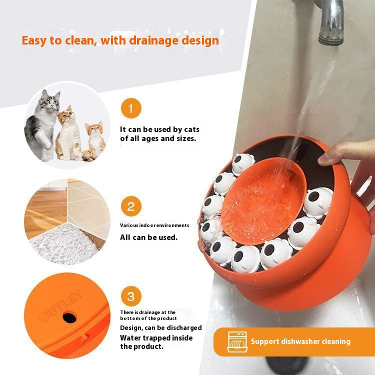 KFX-1055549 Rotating Cat Bowl Puzzle Toy for Fun Feeding - Pink and Orange Plastic