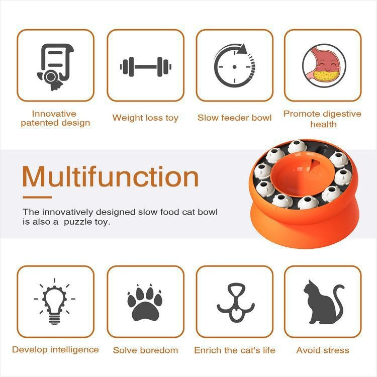KFX-1055549 Rotating Cat Bowl Puzzle Toy for Fun Feeding - Pink and Orange Plastic