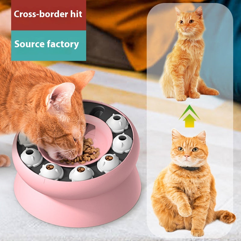 KFX-1055549 Rotating Cat Bowl Puzzle Toy for Fun Feeding - Pink and Orange Plastic