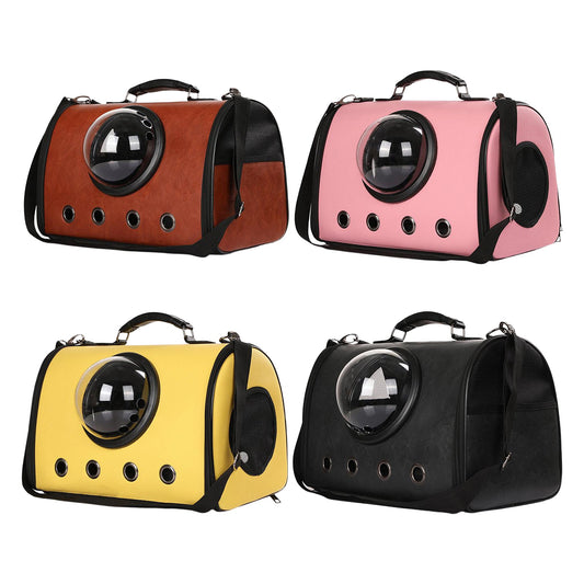 KFX-1055805 Portable Pet Backpack for Small Dogs and Cats - Durable PU Leather Carrier with Air Circulation Design