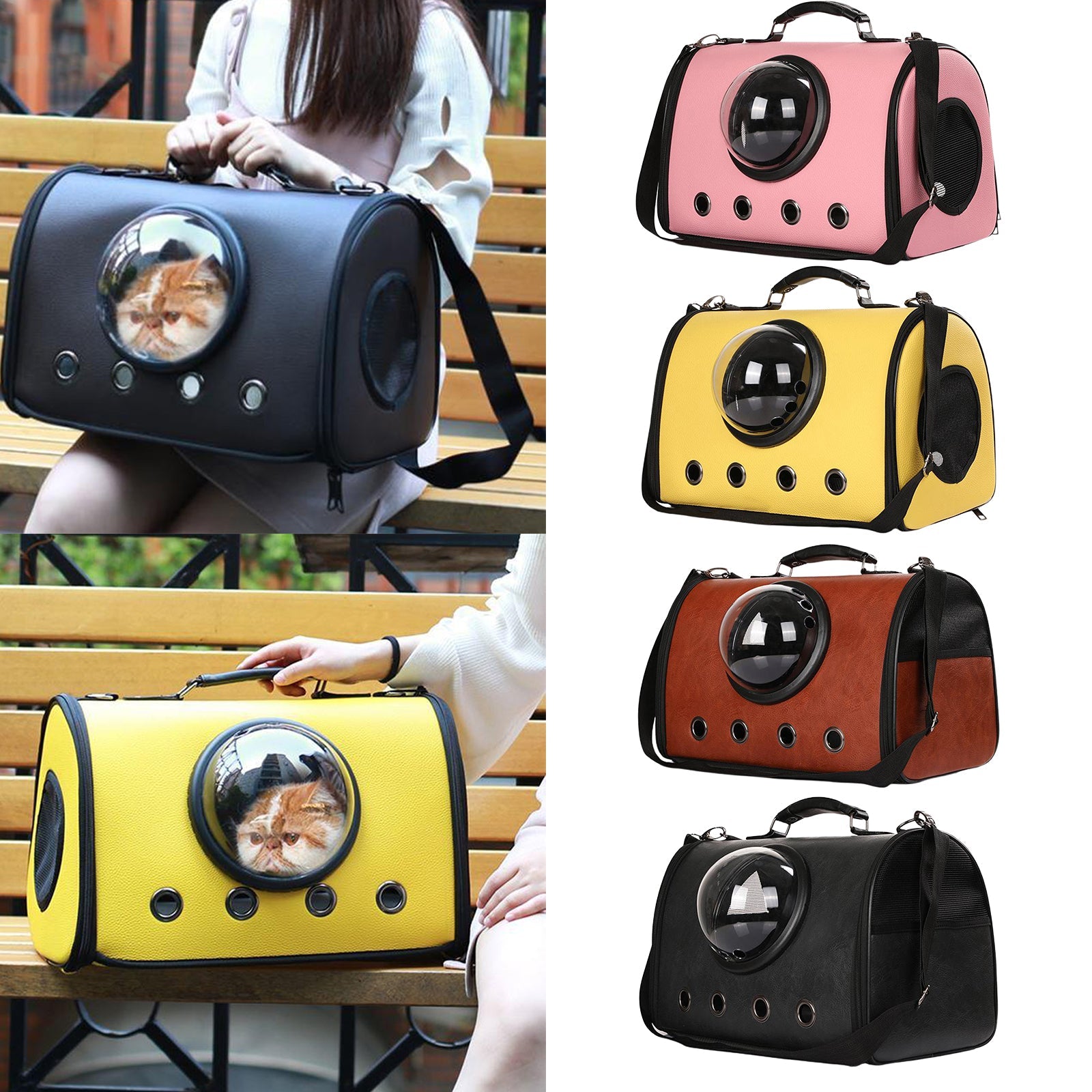 KFX-1055805 Portable Pet Backpack for Small Dogs and Cats - Durable PU Leather Carrier with Air Circulation Design