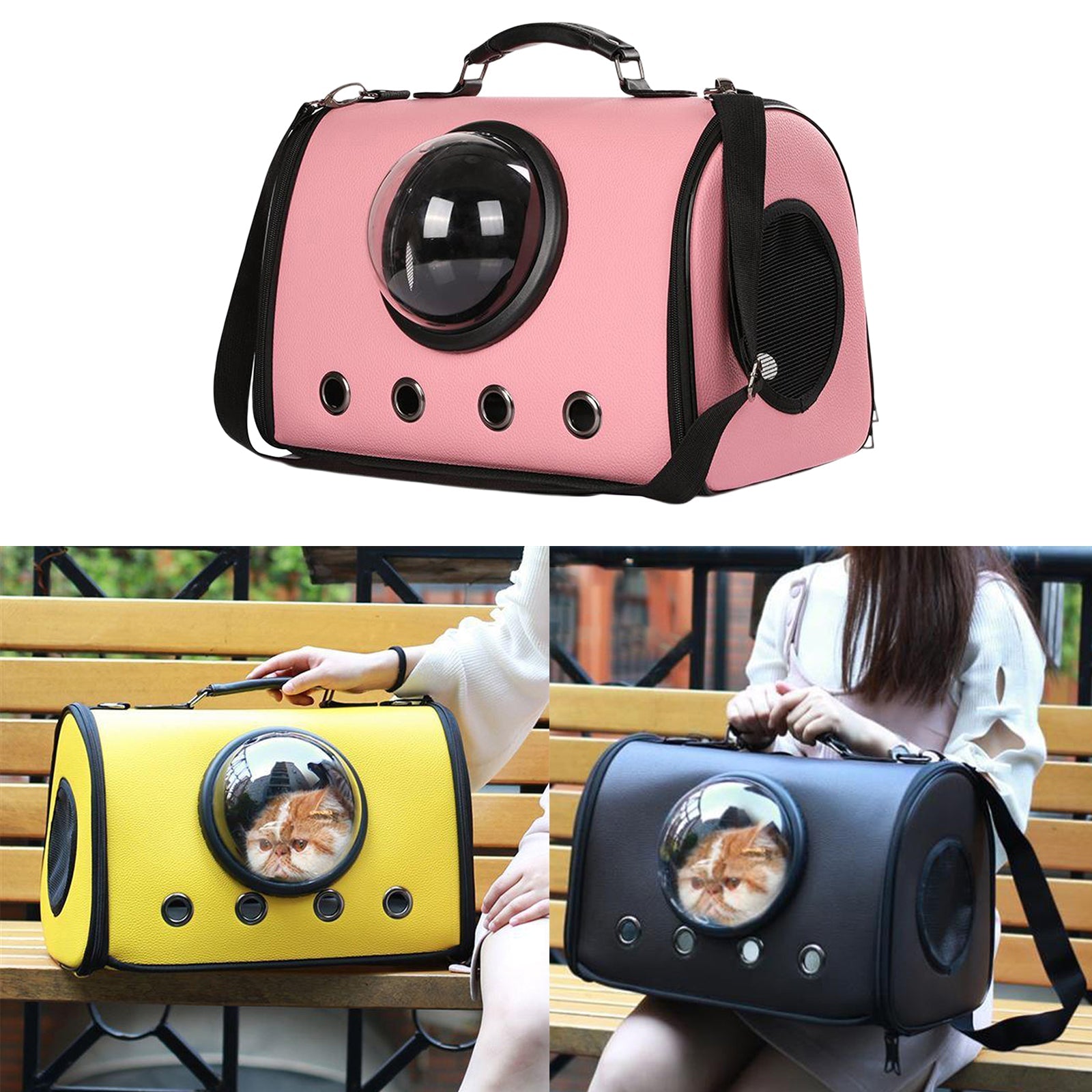 KFX-1055805 Portable Pet Backpack for Small Dogs and Cats - Durable PU Leather Carrier with Air Circulation Design