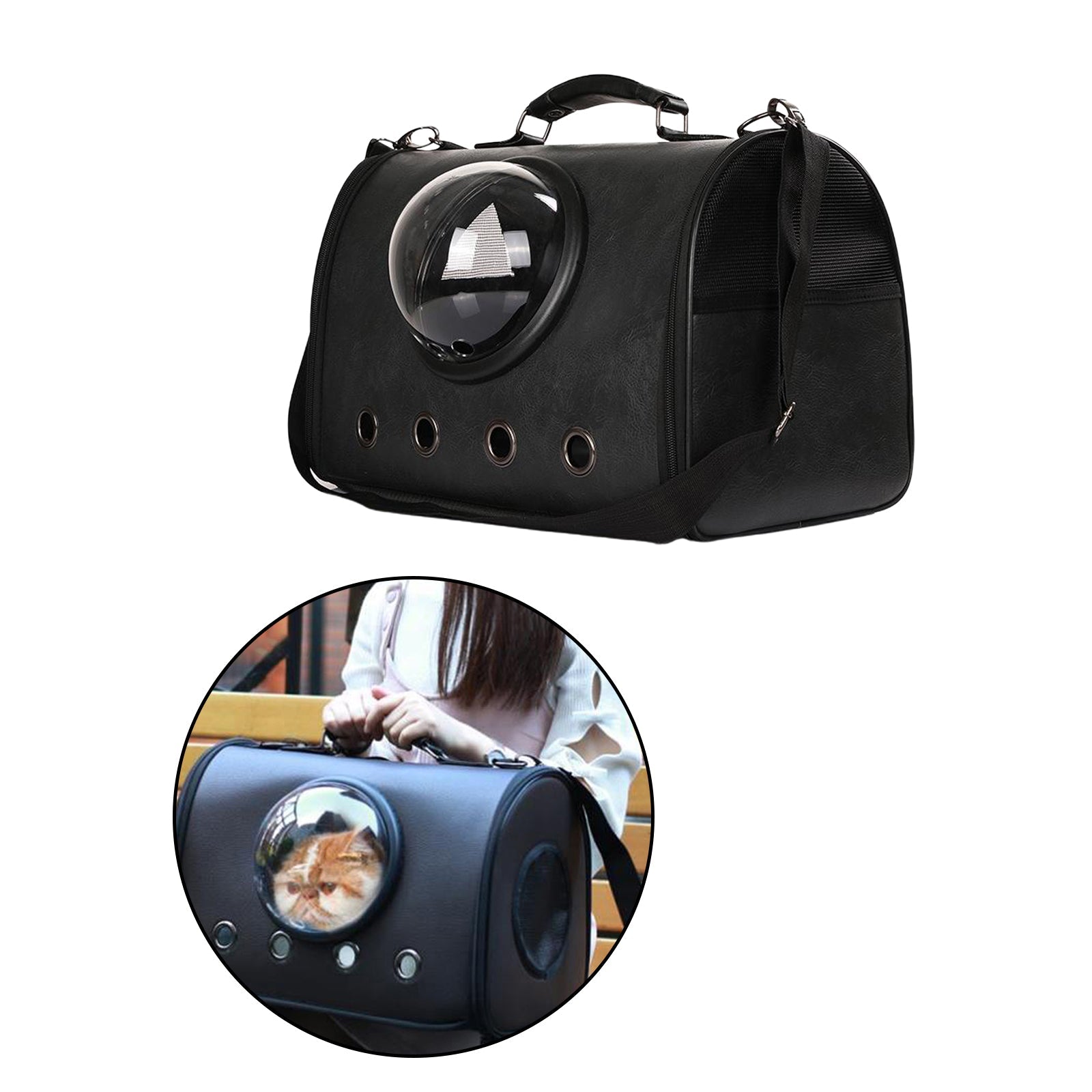 KFX-1055805 Portable Pet Backpack for Small Dogs and Cats - Durable PU Leather Carrier with Air Circulation Design
