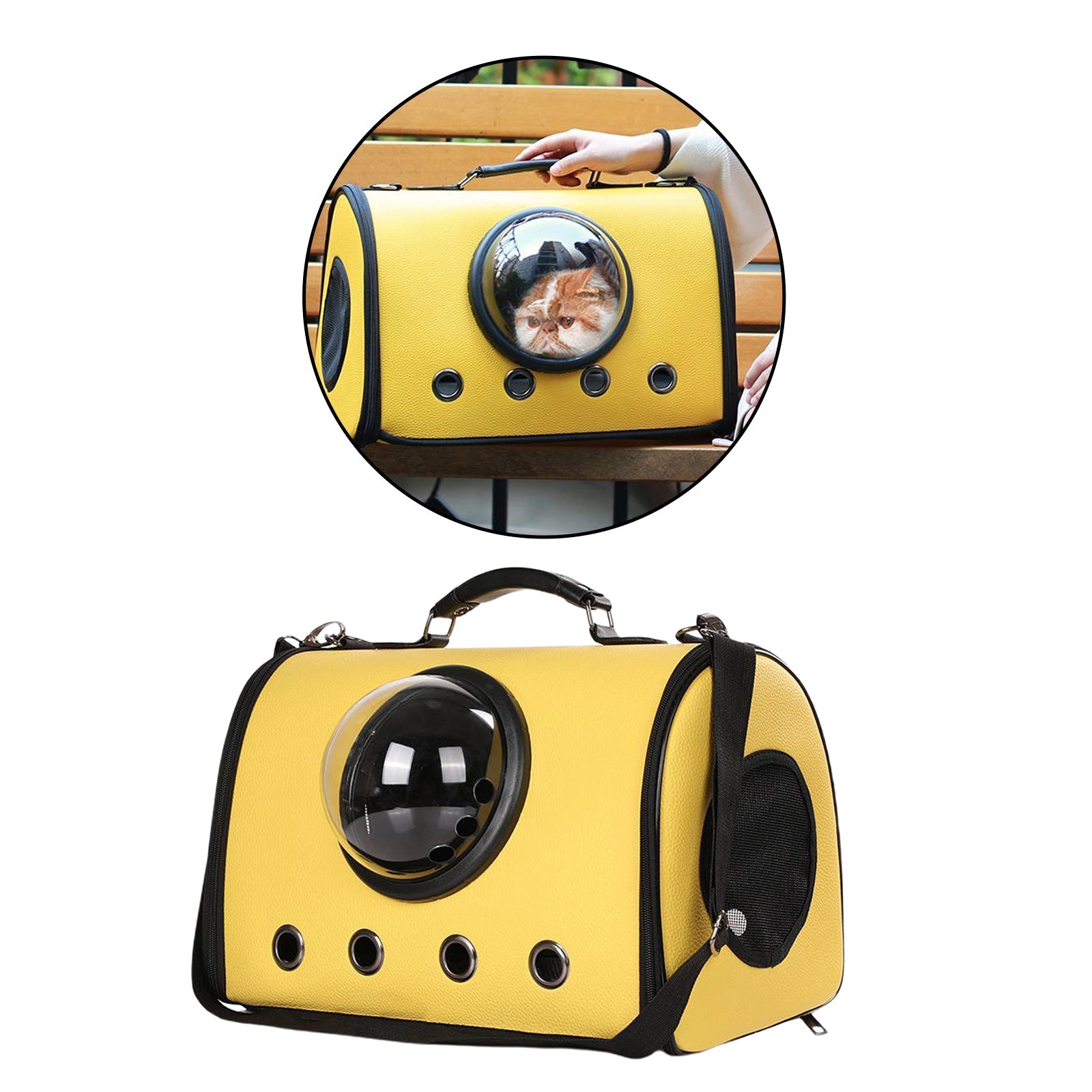 KFX-1055805 Portable Pet Backpack for Small Dogs and Cats - Durable PU Leather Carrier with Air Circulation Design