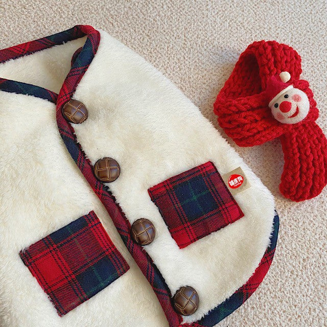 KFX-1057725 Christmas Scarf for Pets in White and Navy Blue - Coral Fleece Available in XS to 2XL