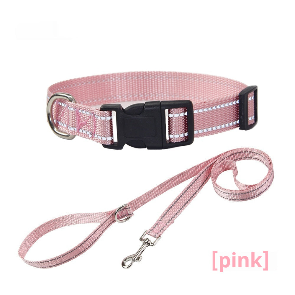 KFX-1059133 Reflective Striped Dog Collar with Outdoor Rope - Multiple Colors Available