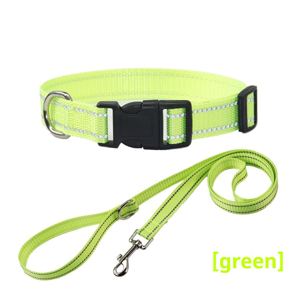 KFX-1059133 Reflective Striped Dog Collar with Outdoor Rope - Multiple Colors Available