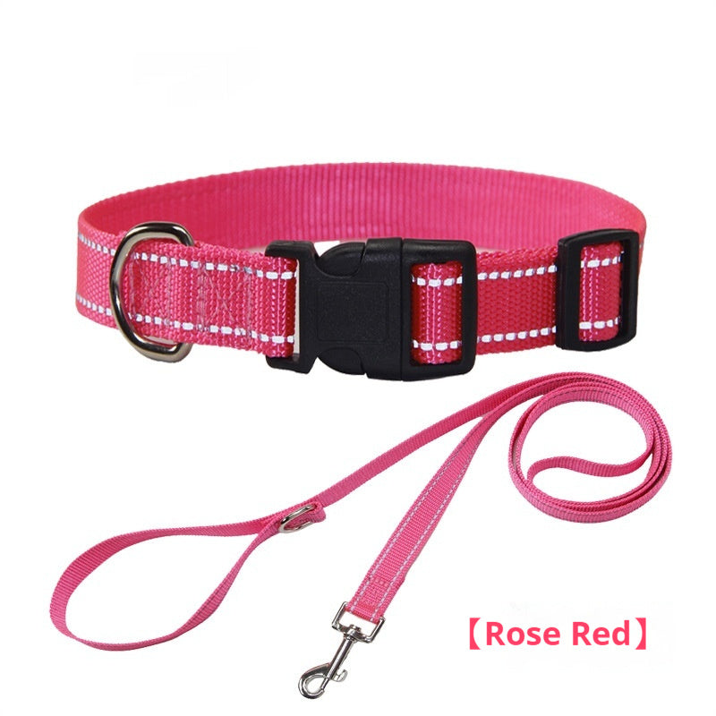 KFX-1059133 Reflective Striped Dog Collar with Outdoor Rope - Multiple Colors Available