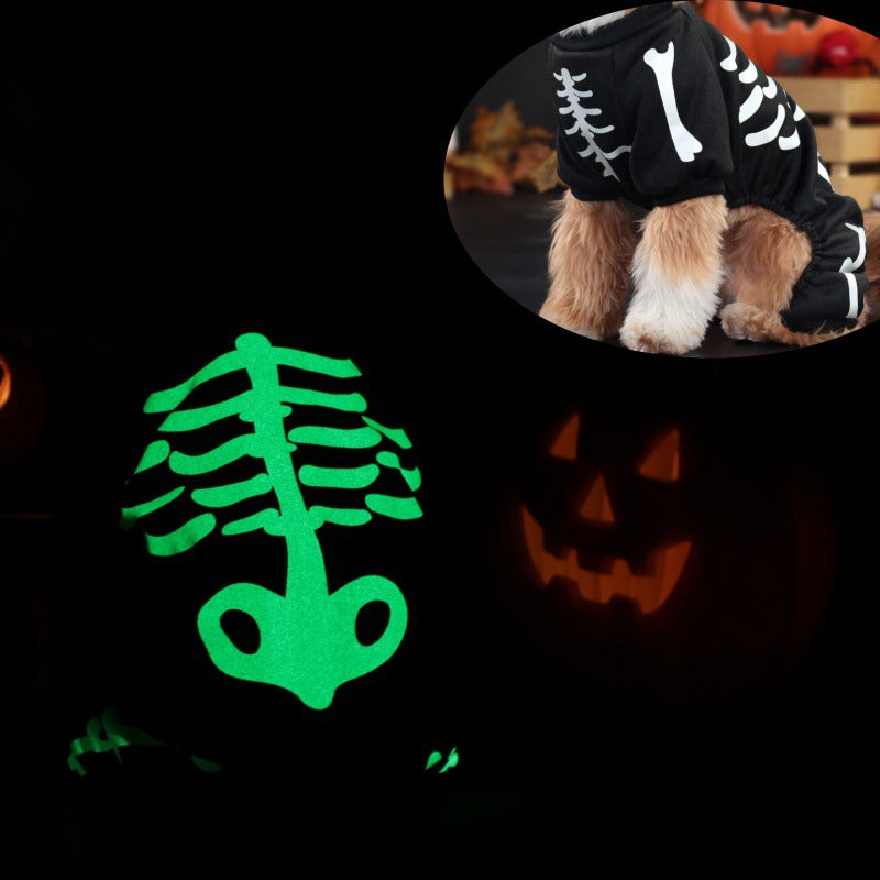 KFX-1059901 Luminous Skull Bones Halloween Pet Clothing for Four-Legged Friends in Milk Silk Fabric