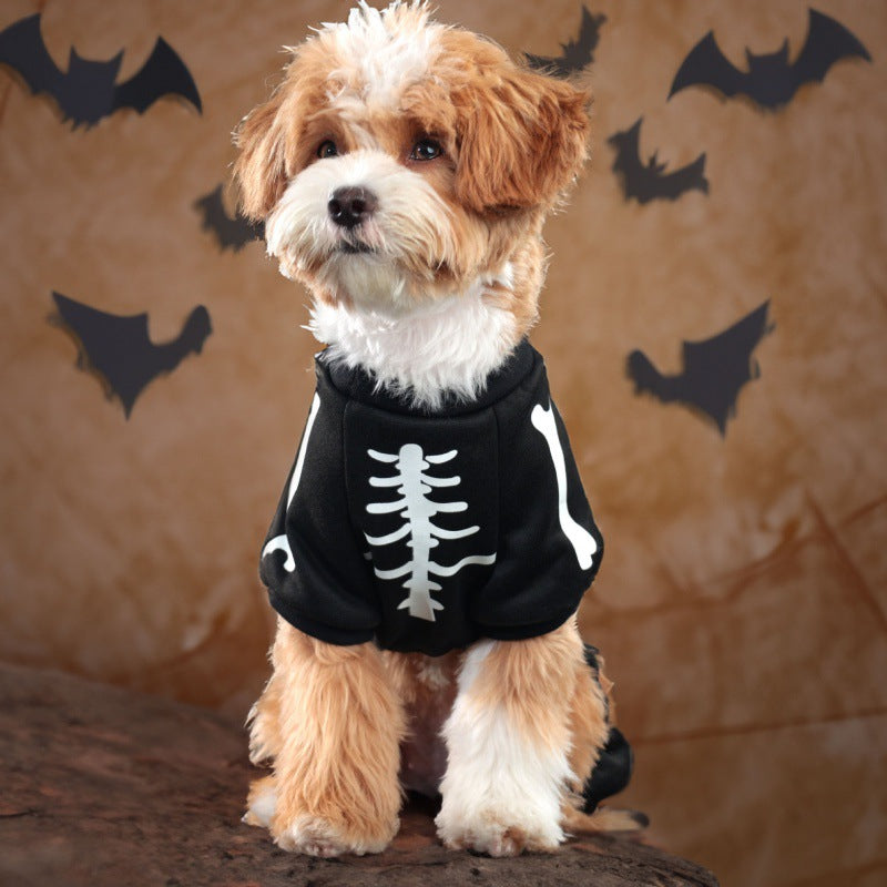 KFX-1059901 Luminous Skull Bones Halloween Pet Clothing for Four-Legged Friends in Milk Silk Fabric