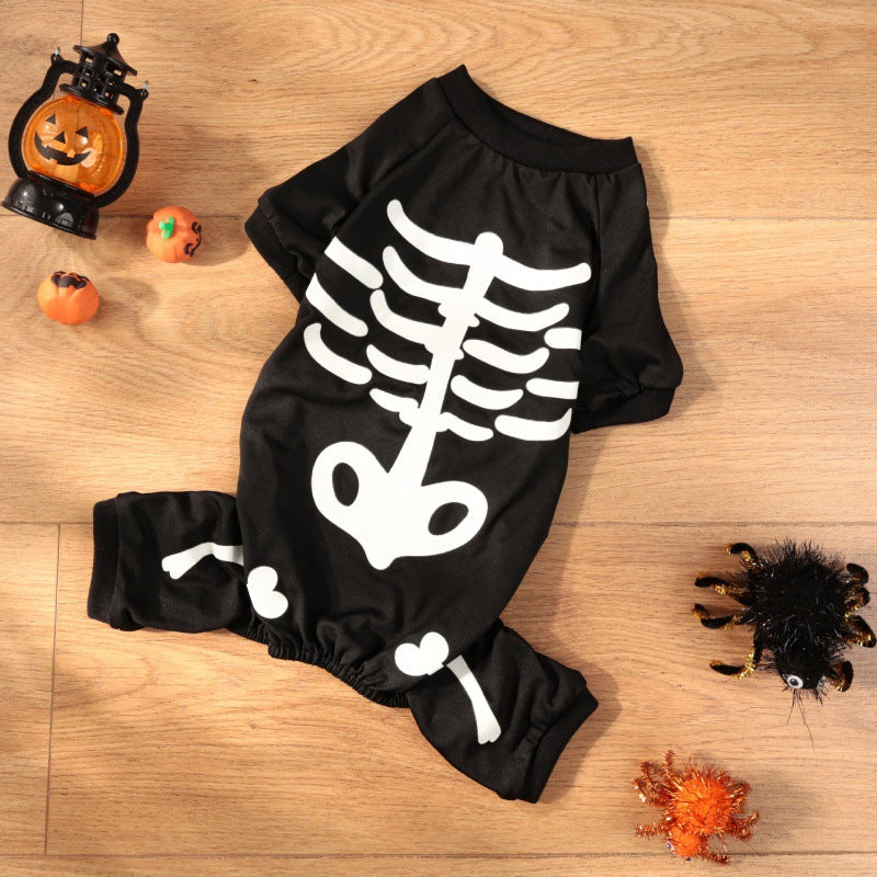KFX-1059901 Luminous Skull Bones Halloween Pet Clothing for Four-Legged Friends in Milk Silk Fabric