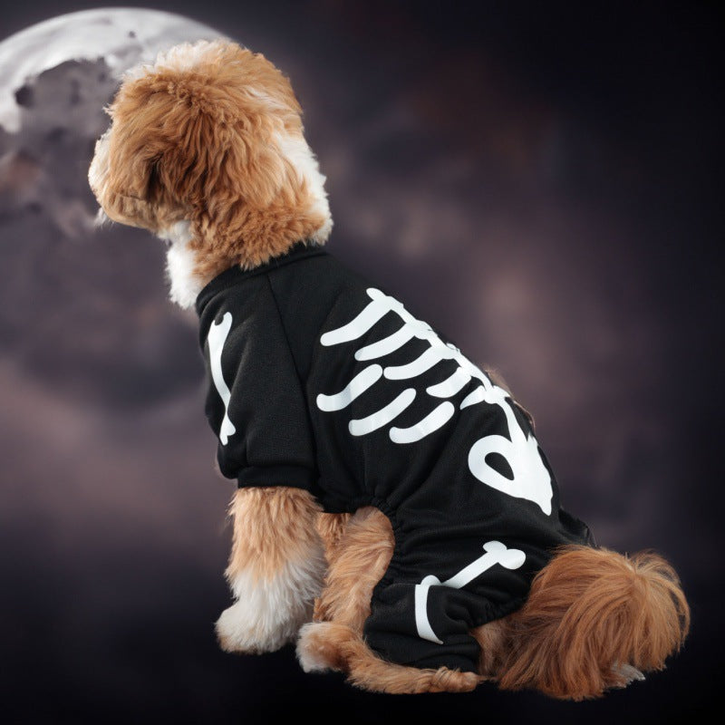 KFX-1059901 Luminous Skull Bones Halloween Pet Clothing for Four-Legged Friends in Milk Silk Fabric