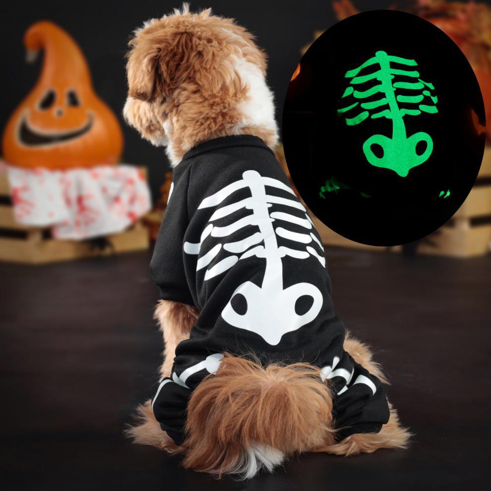 KFX-1059901 Luminous Skull Bones Halloween Pet Clothing for Four-Legged Friends in Milk Silk Fabric
