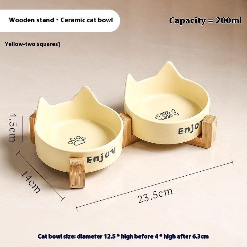 KFX-1065277 2-in-1 Cat Bowl Set with Wooden Frame – Dual Feeding Design for Cats, Various Colors Available