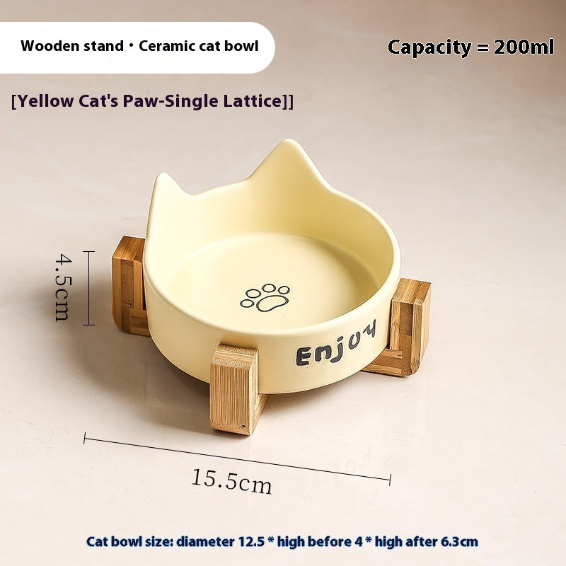 KFX-1065277 2-in-1 Cat Bowl Set with Wooden Frame – Dual Feeding Design for Cats, Various Colors Available