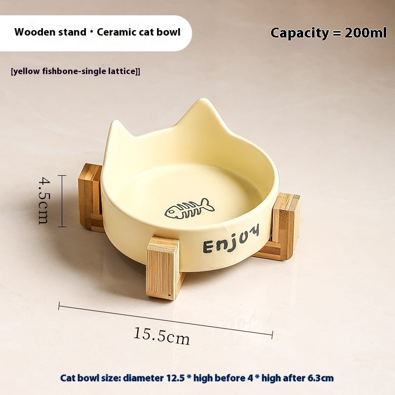 KFX-1065277 2-in-1 Cat Bowl Set with Wooden Frame – Dual Feeding Design for Cats, Various Colors Available
