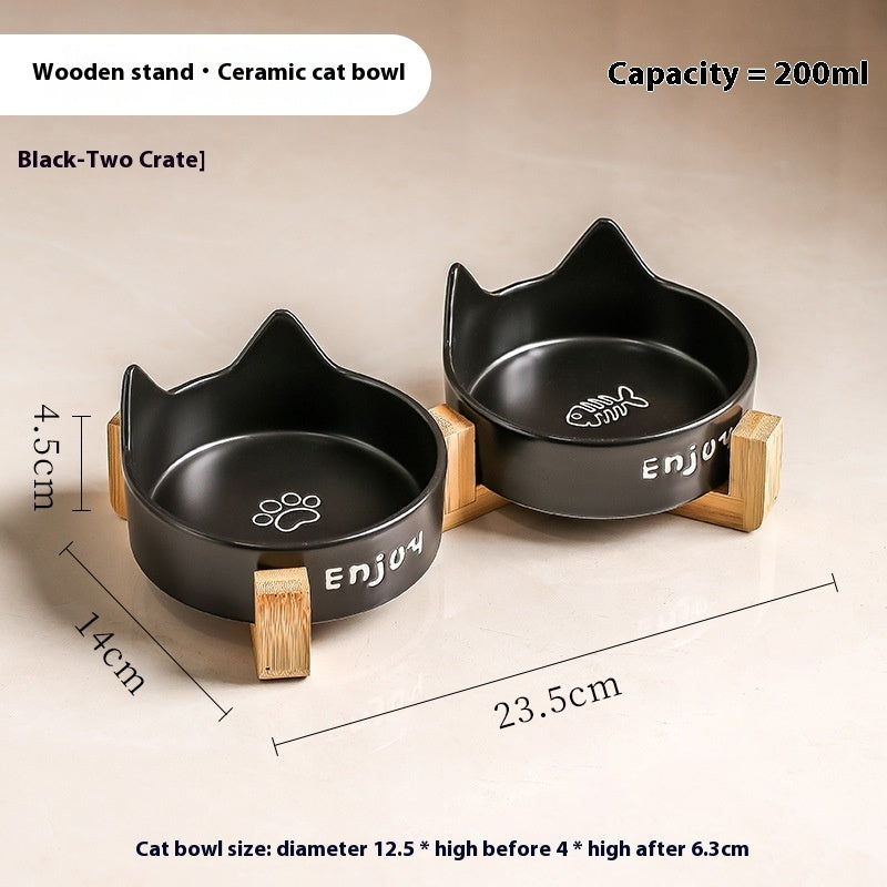 KFX-1065277 2-in-1 Cat Bowl Set with Wooden Frame – Dual Feeding Design for Cats, Various Colors Available