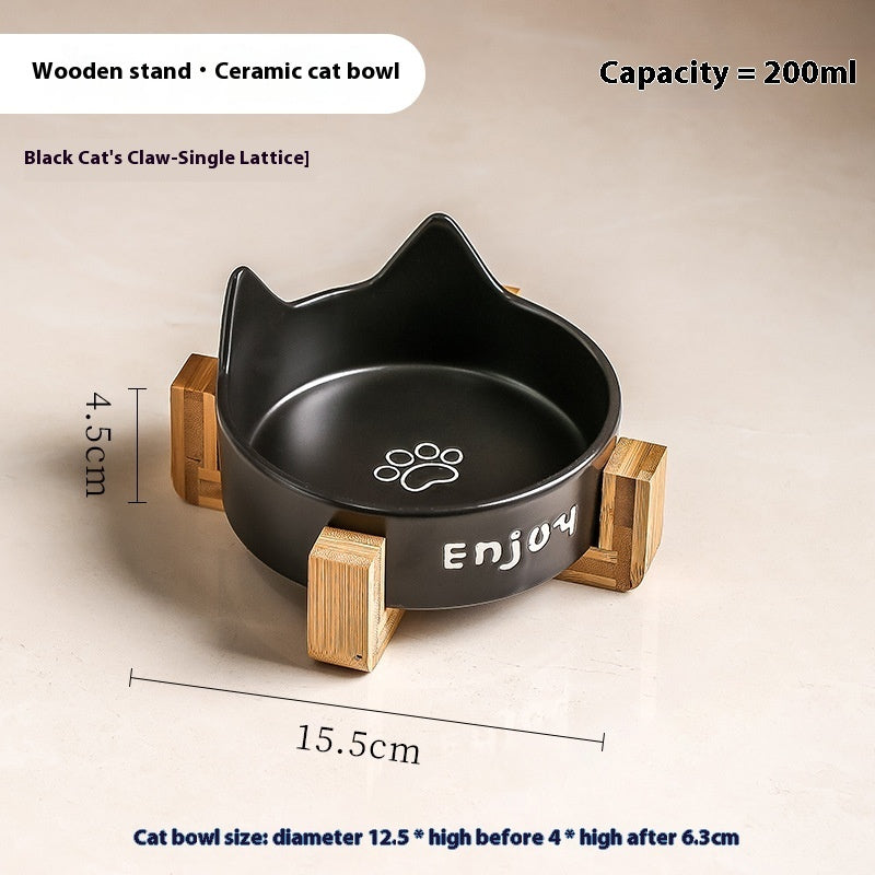 KFX-1065277 2-in-1 Cat Bowl Set with Wooden Frame – Dual Feeding Design for Cats, Various Colors Available