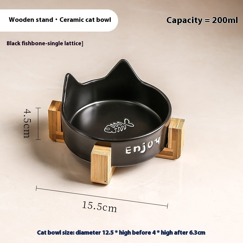 KFX-1065277 2-in-1 Cat Bowl Set with Wooden Frame – Dual Feeding Design for Cats, Various Colors Available