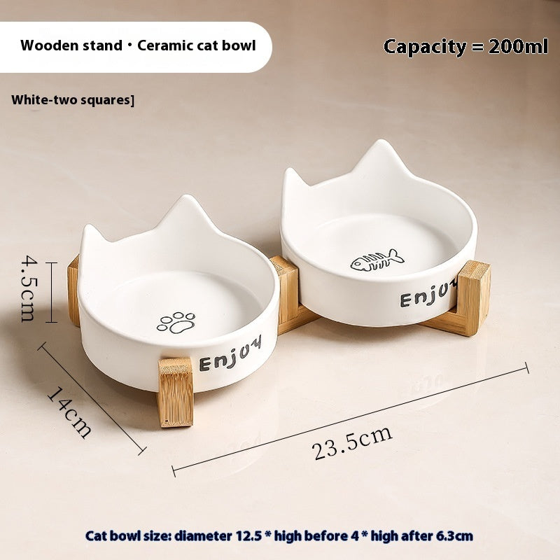 KFX-1065277 2-in-1 Cat Bowl Set with Wooden Frame – Dual Feeding Design for Cats, Various Colors Available