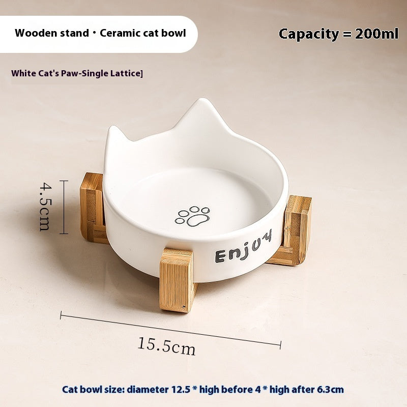 KFX-1065277 2-in-1 Cat Bowl Set with Wooden Frame – Dual Feeding Design for Cats, Various Colors Available