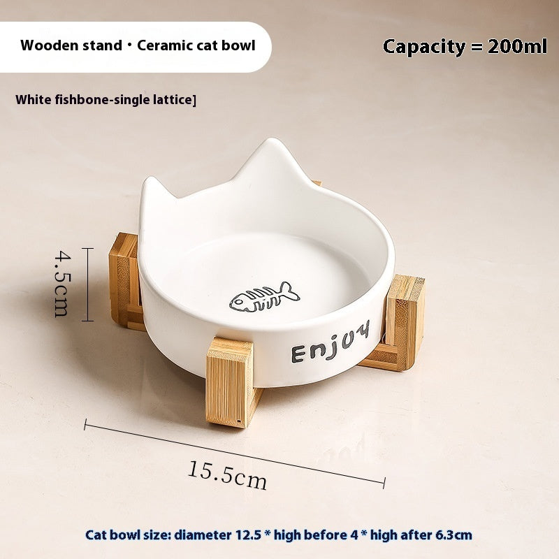 KFX-1065277 2-in-1 Cat Bowl Set with Wooden Frame – Dual Feeding Design for Cats, Various Colors Available