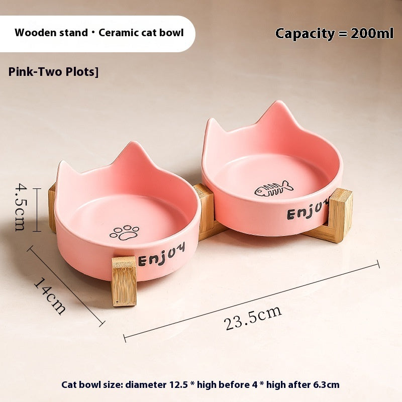 KFX-1065277 2-in-1 Cat Bowl Set with Wooden Frame – Dual Feeding Design for Cats, Various Colors Available